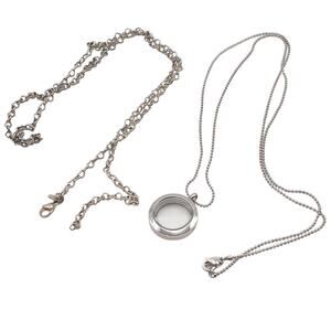 Origami Owl Round Floating Locket Ball and Heart Link Chain Set Necklaces 30in